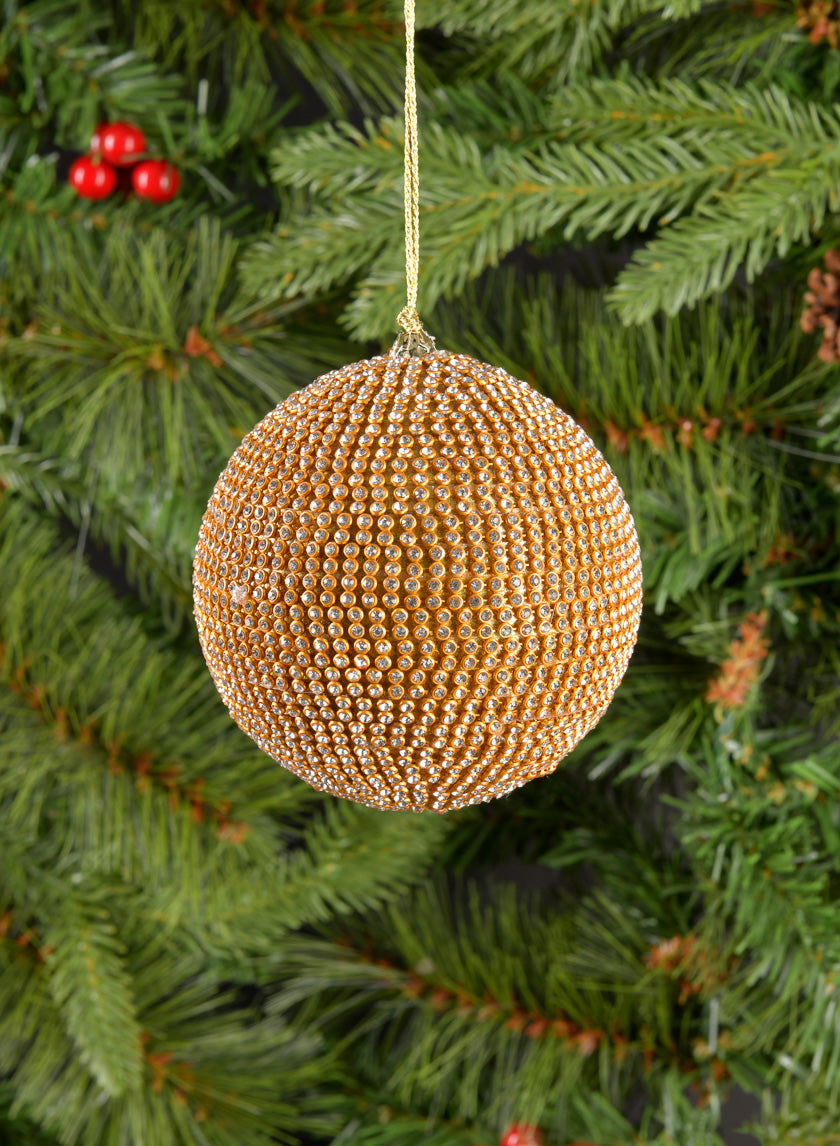 3.5in Round Gold Crystal Bead Ornament Decor Jamaligarden