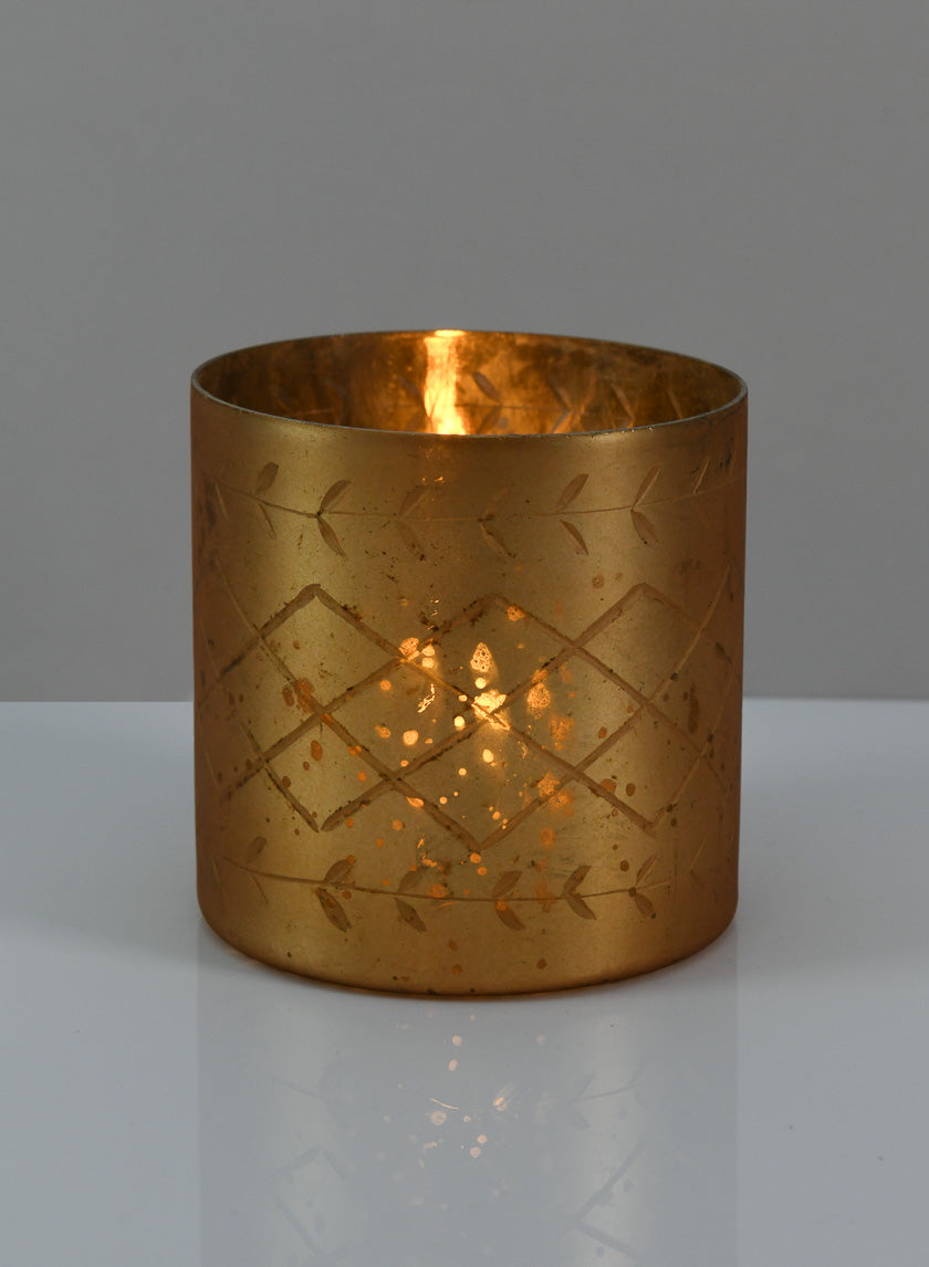 4.25in Tall Valencia Aged Gold Mercury Glass Holder Decor Jamaligarden