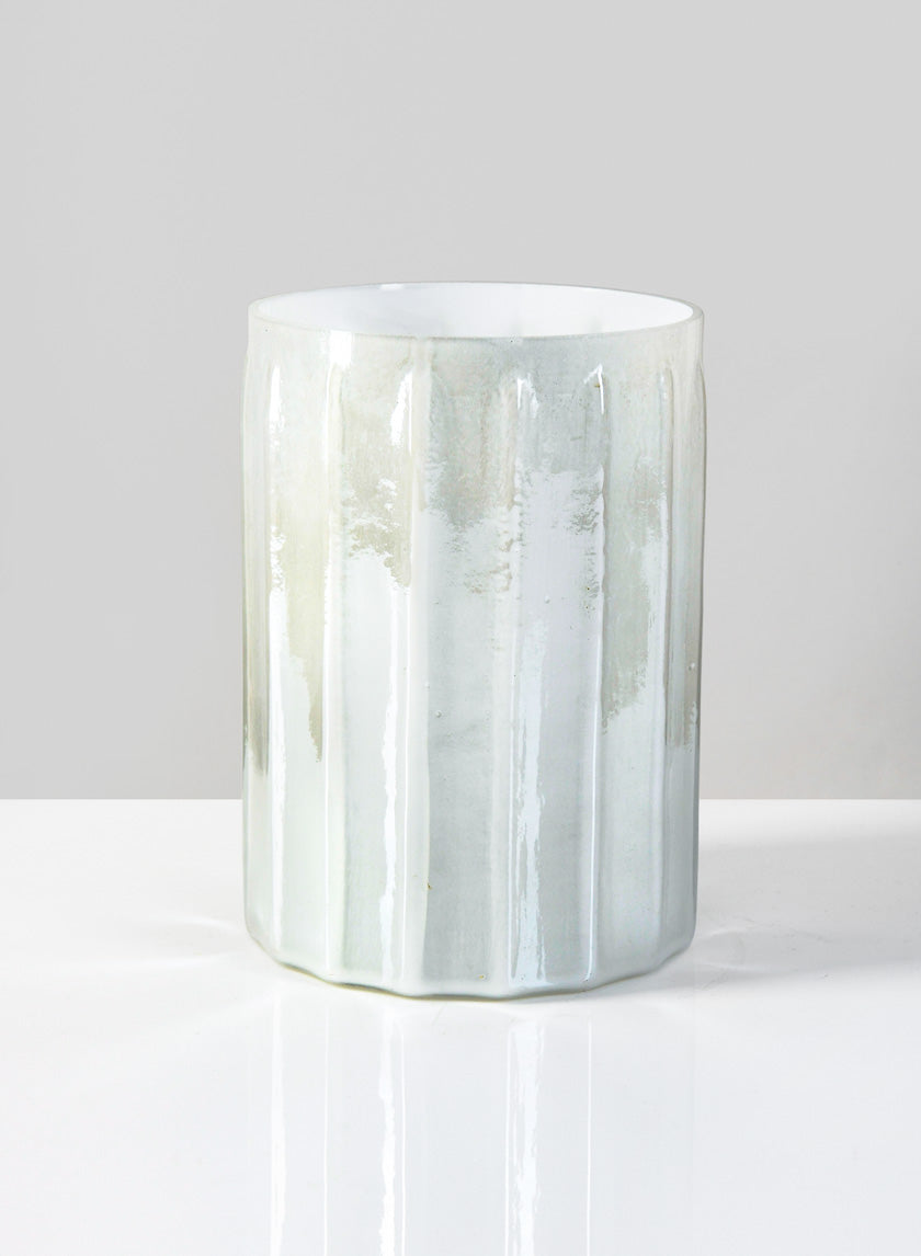 6in Tall Norvege Pearl White Glass Vase Decor Jamaligarden