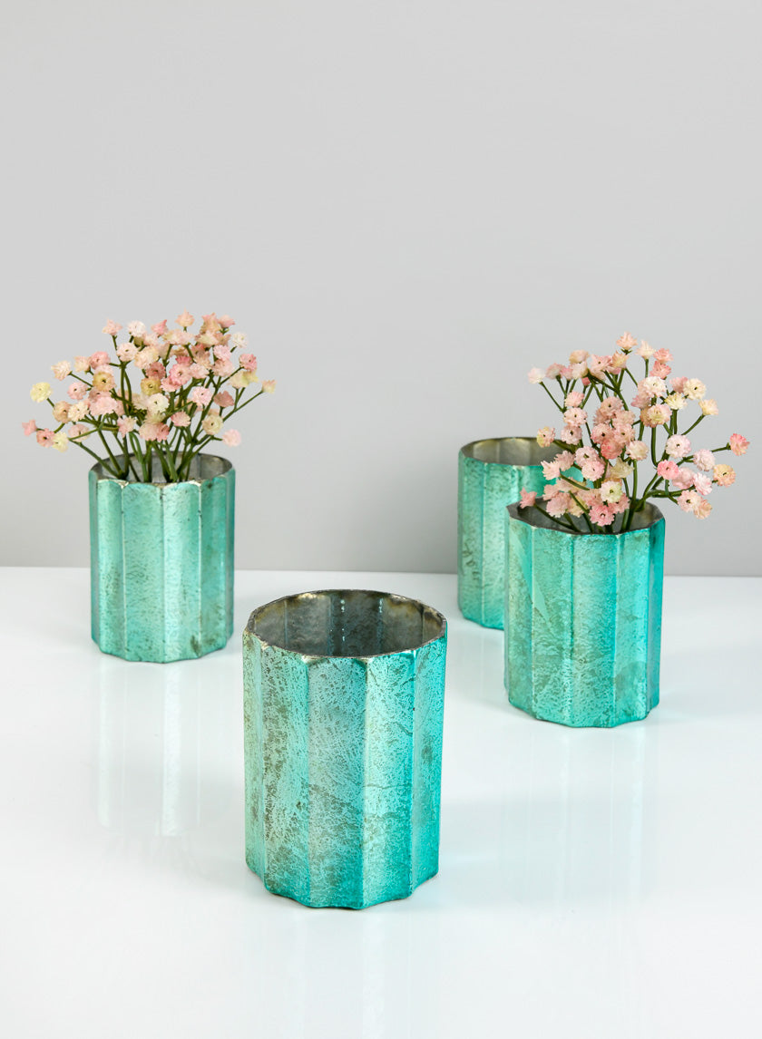 4in Tall Norvege Antique Teal Glass Vase Decor Jamaligarden
