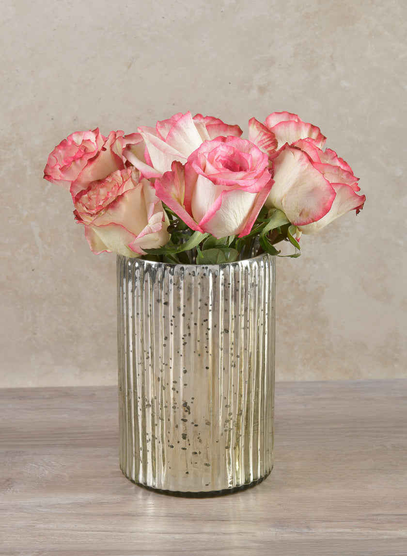 6in Tall Mewaar Old Silver Pleated Mercury Glass Vase Decor Jamaligarden