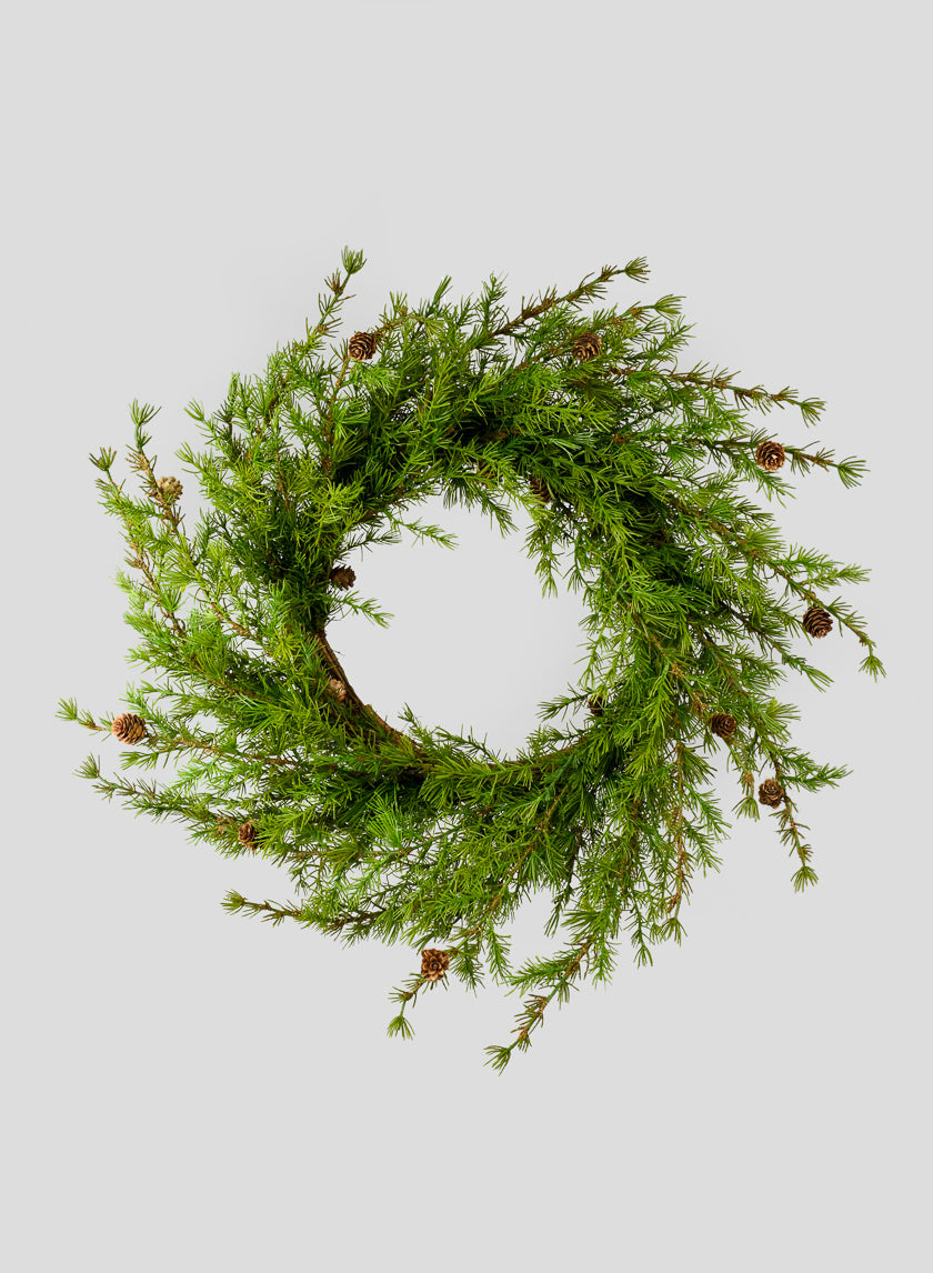 32in Wide Green Cypress Wreath With Mini Pine Cones Decor Jamaligarden