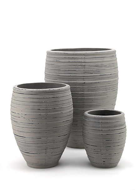 11 1/2in, 17in, &amp; 24in Grey Washed Ficonstone Ripple Pot Decor Jamaligarden