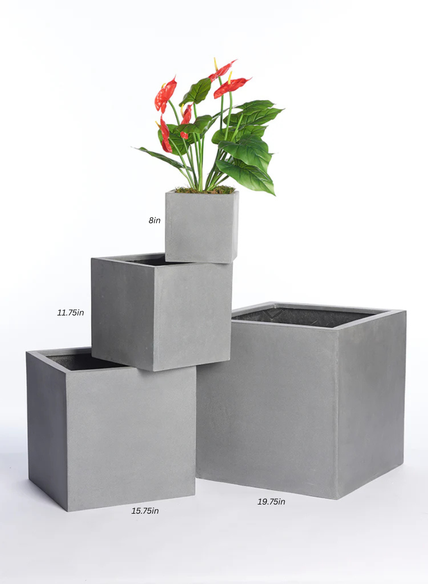 Gray Fiberstone Square Pots Decor Jamaligarden