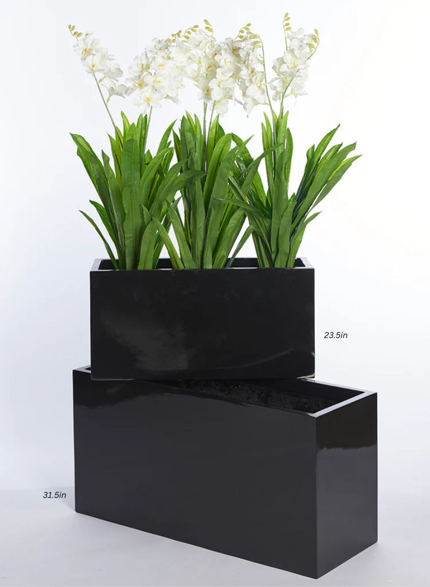 Glossy Black Rectangular Light Fiberstone Planter Decor Jamaligarden