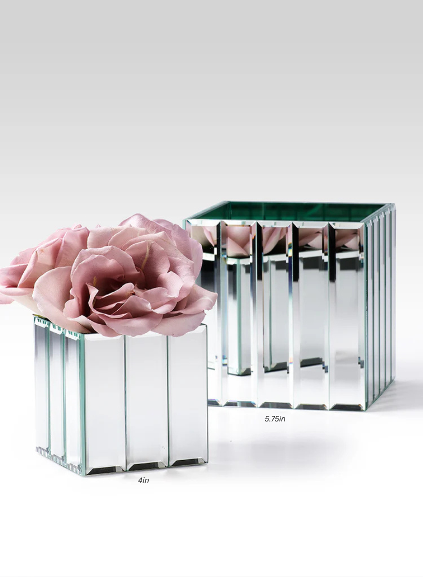 Mirror Strips Cube Glass Vases Decor Jamaligarden