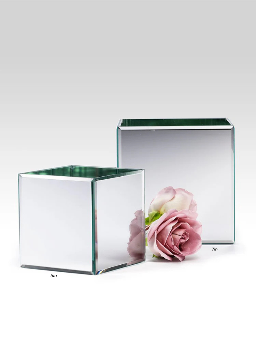 Beveled Edge Mirror Cube Glass Vases Decor Jamaligarden