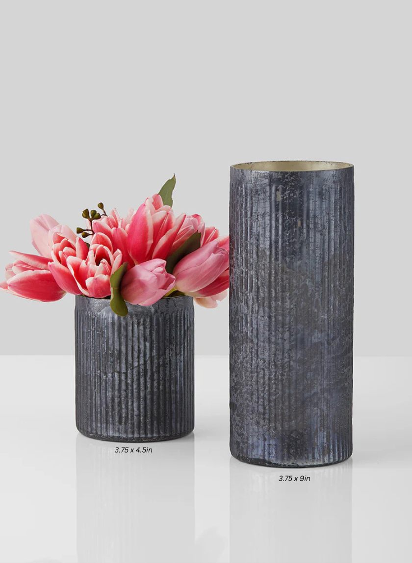 Antique Platinum Ribbed Glass Cylinders Decor Jamaligarden