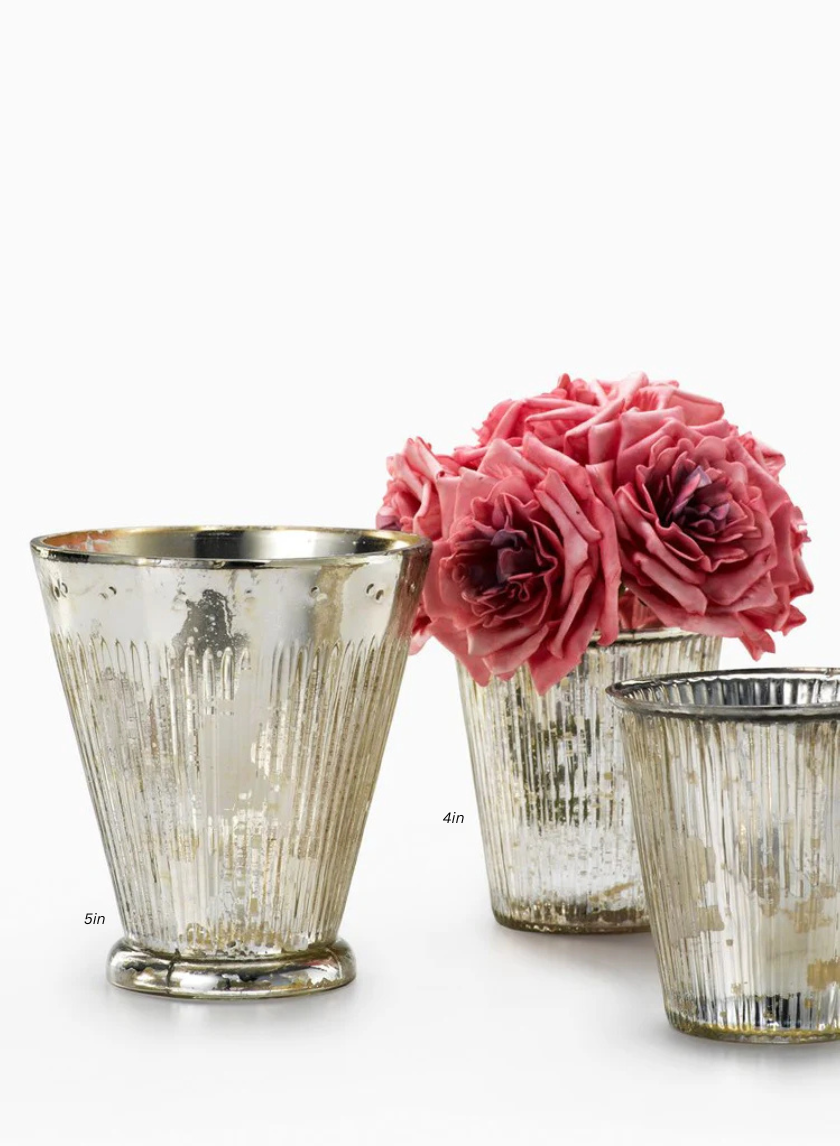 Ribbed Antique Silver Tapered Glass Cylinders Decor Jamaligarden