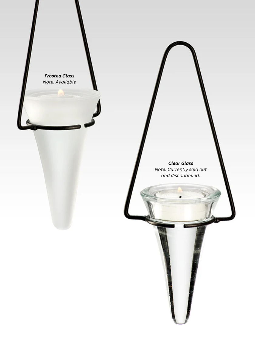 8.5in Tall Hanging Clear & Frost Glass Cone Tea Light Holders Decor Jamaligarden