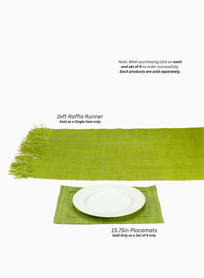 Green Raffia Runner &amp; Placemats Decor Jamaligarden