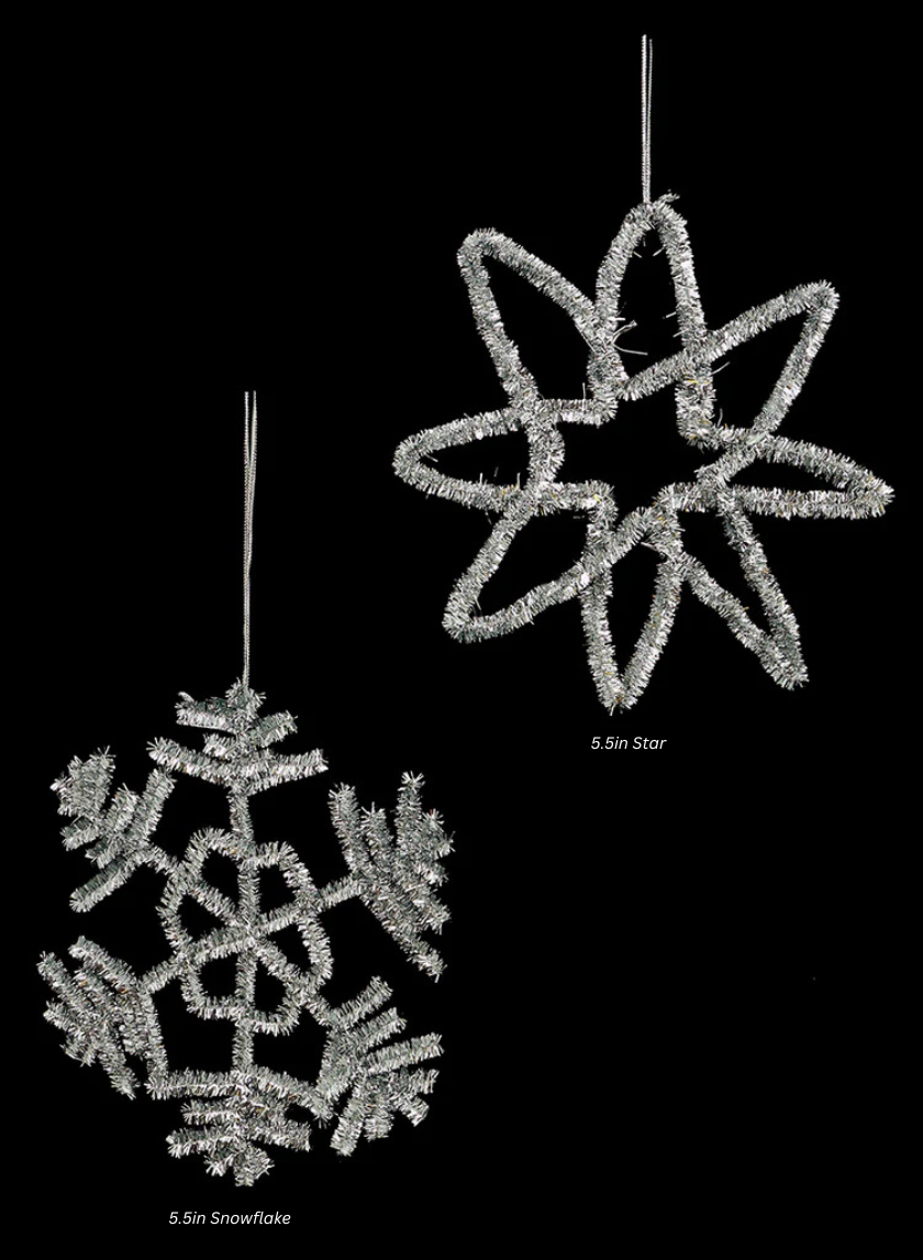 Silver Pipe Cleaner Snowflake &amp; Star Ornaments Decor Jamaligarden