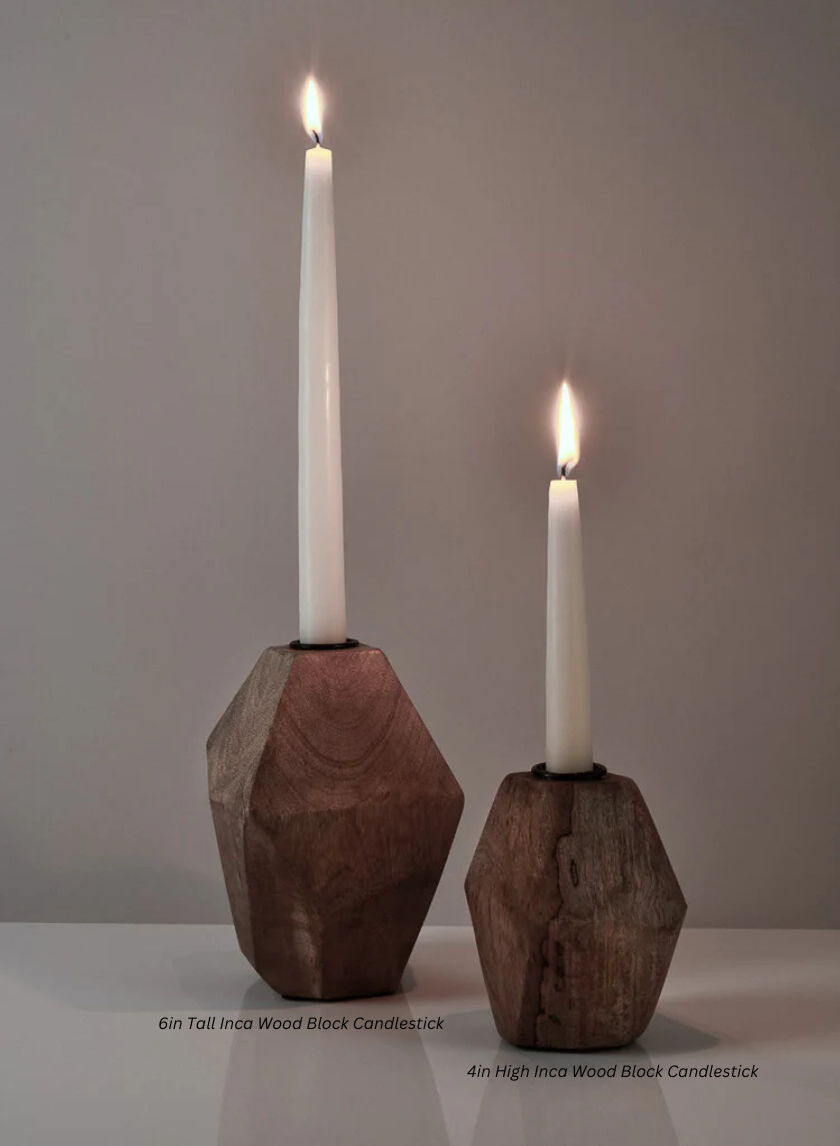 4in Tall Inca Wood Block Candlestick Decor Jamaligarden