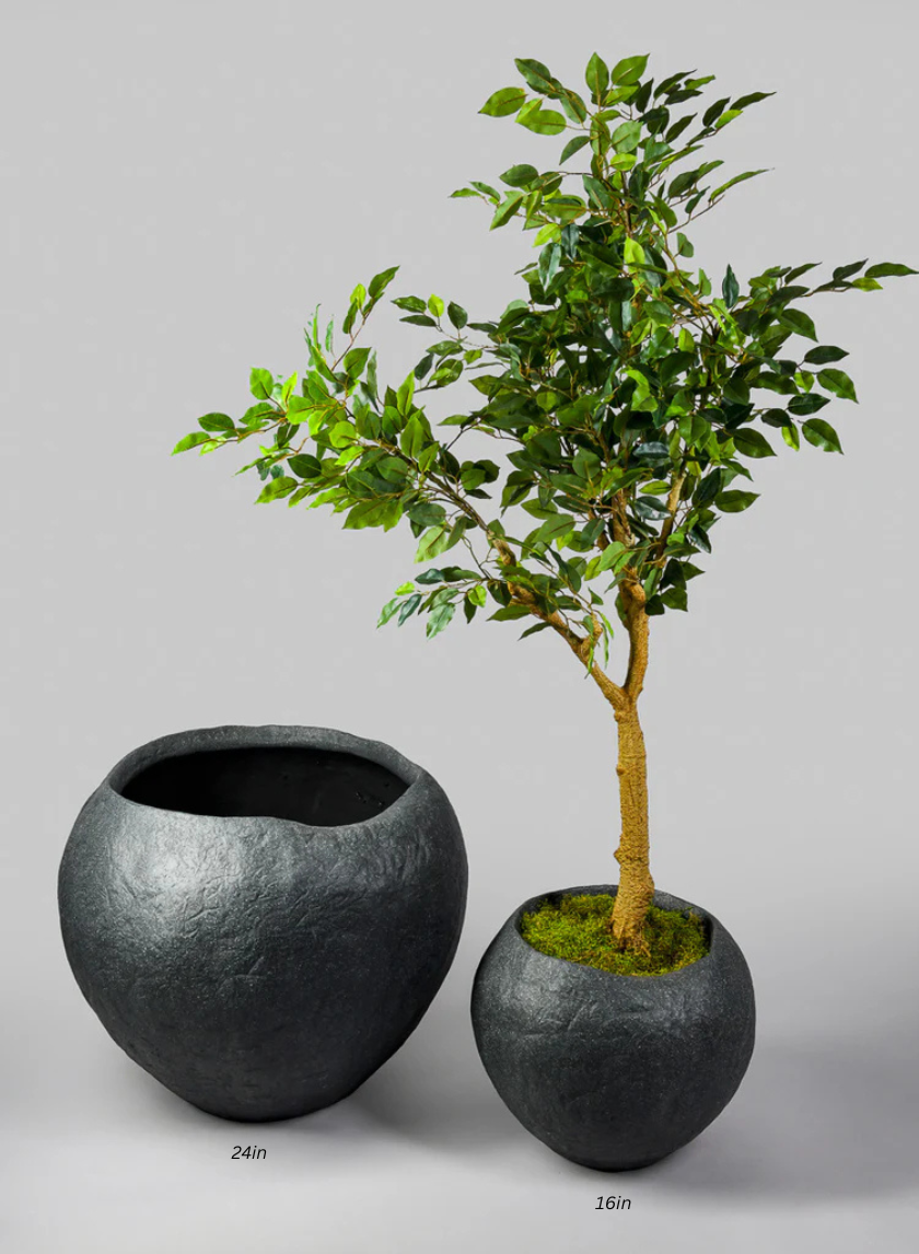 Shirak Poly-Stone Rough Black Planter Decor Jamaligarden