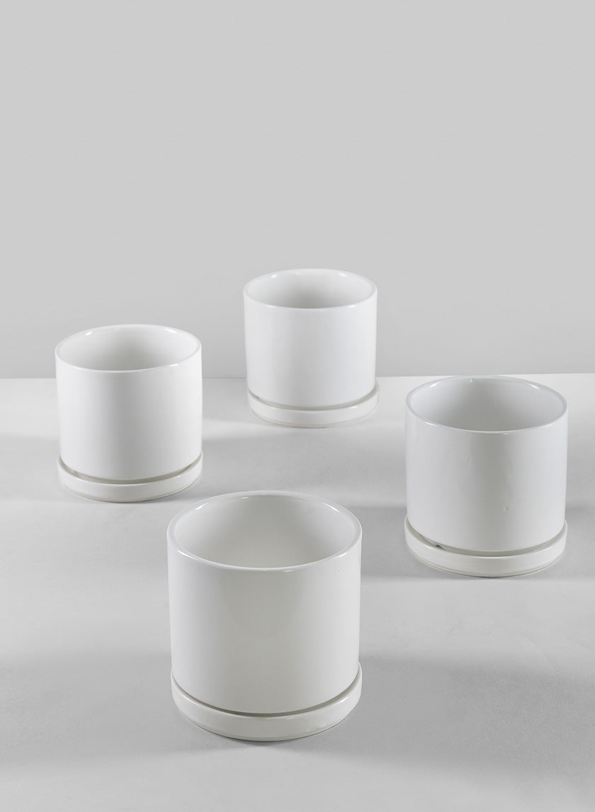 4.5in Tall Odense White Indoor Ceramic Pot with Saucer Decor Jamaligarden