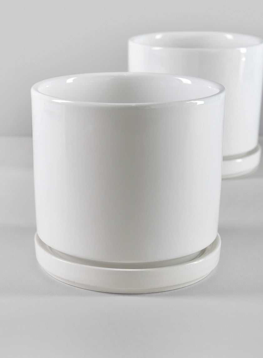 4.5in Tall Odense White Indoor Ceramic Pot with Saucer Decor Jamaligarden