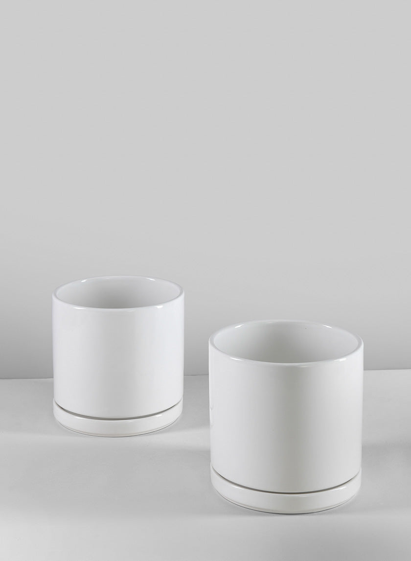 5.5in Tall Odense White Indoor Ceramic Pot with Saucer Decor Jamaligarden