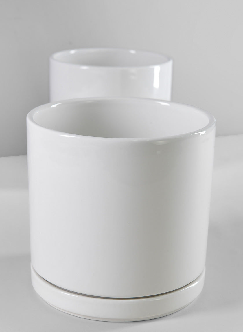 5.5in Tall Odense White Indoor Ceramic Pot with Saucer Decor Jamaligarden