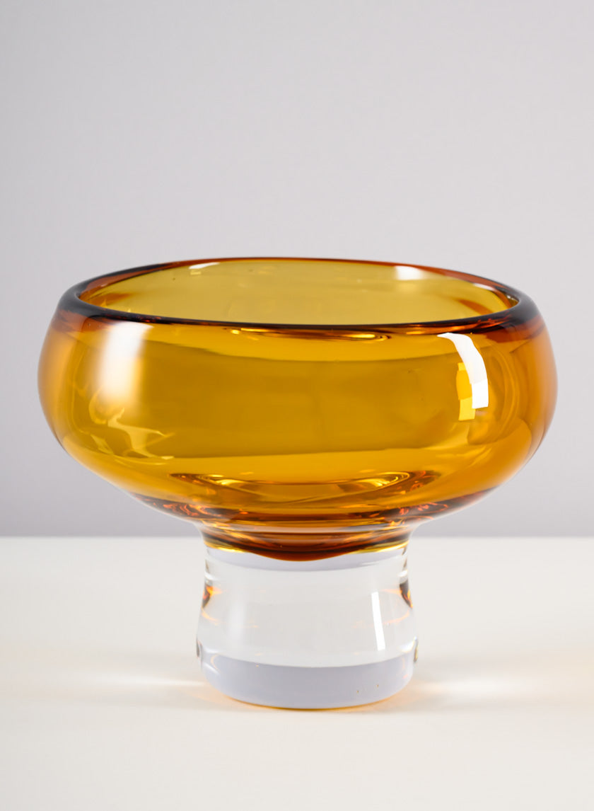 5in Tall Norvege Clear and Amber Glow Hand Blown Glass Bowl Decor Jamaligarden
