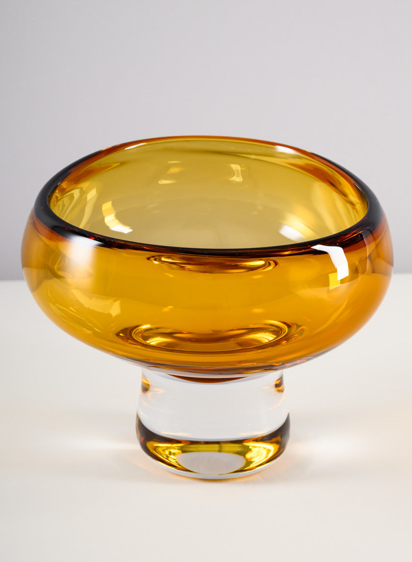 5in Tall Norvege Clear and Amber Glow Hand Blown Glass Bowl Decor Jamaligarden