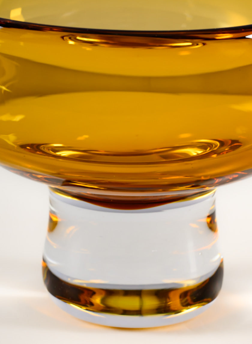 5in Tall Norvege Clear and Amber Glow Hand Blown Glass Bowl Decor Jamaligarden