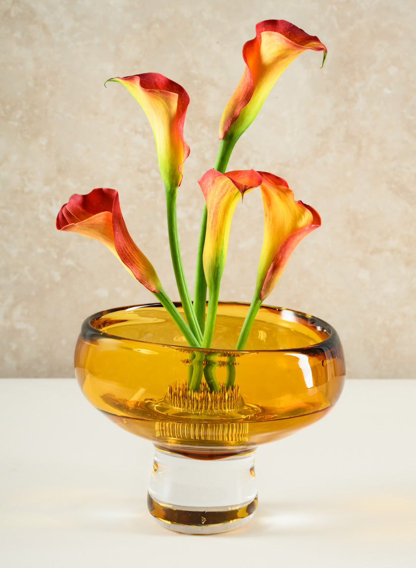 5in Tall Norvege Clear and Amber Glow Hand Blown Glass Bowl Decor Jamaligarden