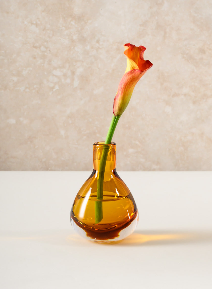 4.5in Tall Muran Amber Glow Hand Bown Deco Glass Vase, Mini Decor Jamaligarden