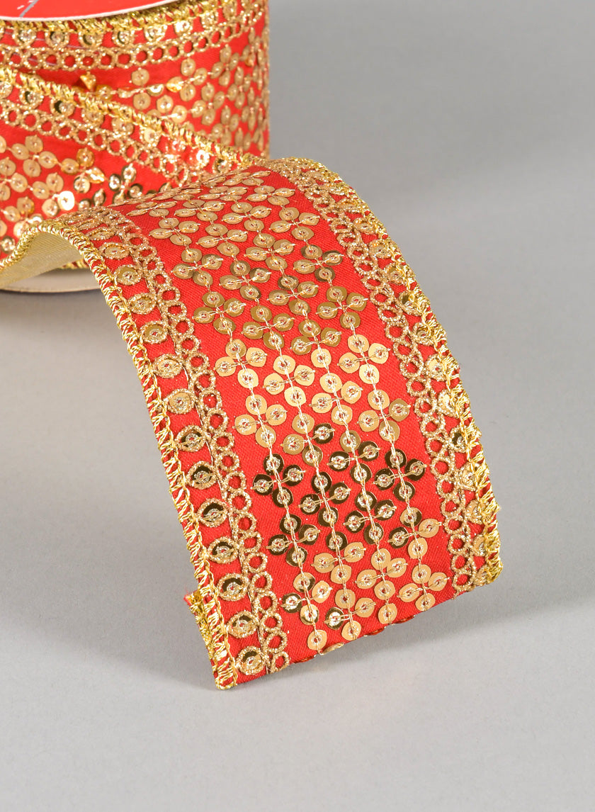 16.40ft Royal Nawab Red Gold Ribbon Decor Jamaligarden