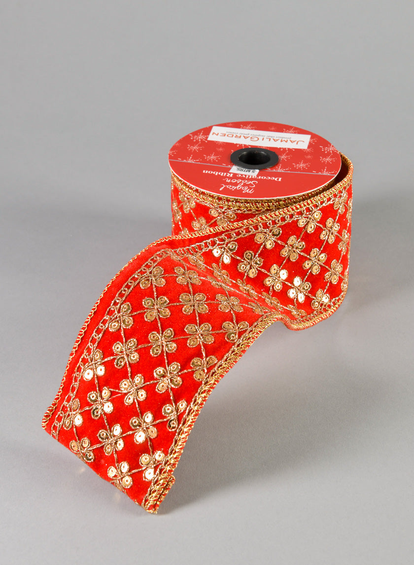 16.40ft British Raj Red Gold Ribbon Decor Jamaligarden