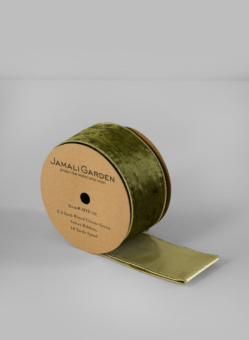 2 1/2in Wired Classic Green Velvet RIbbon ,10 yards Spool Decor Jamaligarden
