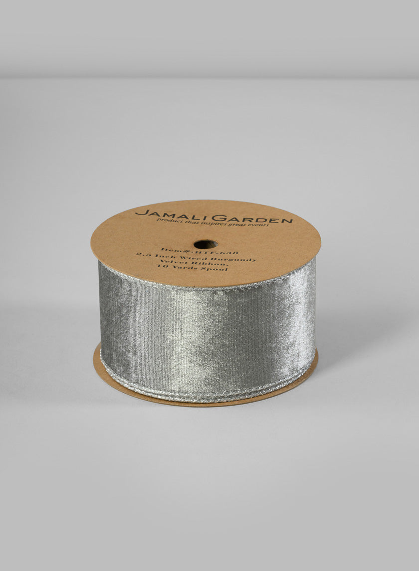 Wired Double Sided Velvet and Glitter Ribbon Decor Jamaligarden Silver 10in EACH