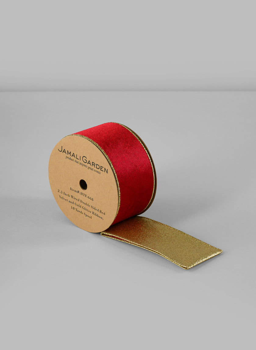 Wired Double Sided Velvet and Glitter Ribbon Decor Jamaligarden