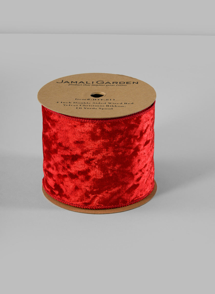 4in Double Sided Wired Red Velvet Christmas Ribbon, 10 Yards Decor Jamaligarden
