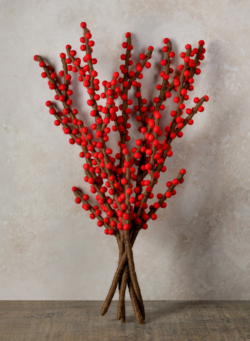 21in Long Felt Red Berry Stem Decor Jamaligarden