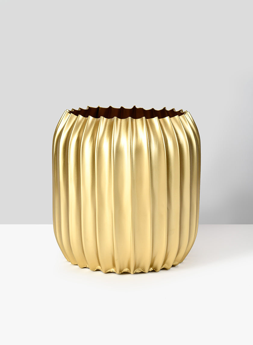 7in Tall Pleated Gold Vase Decor Jamaligarden