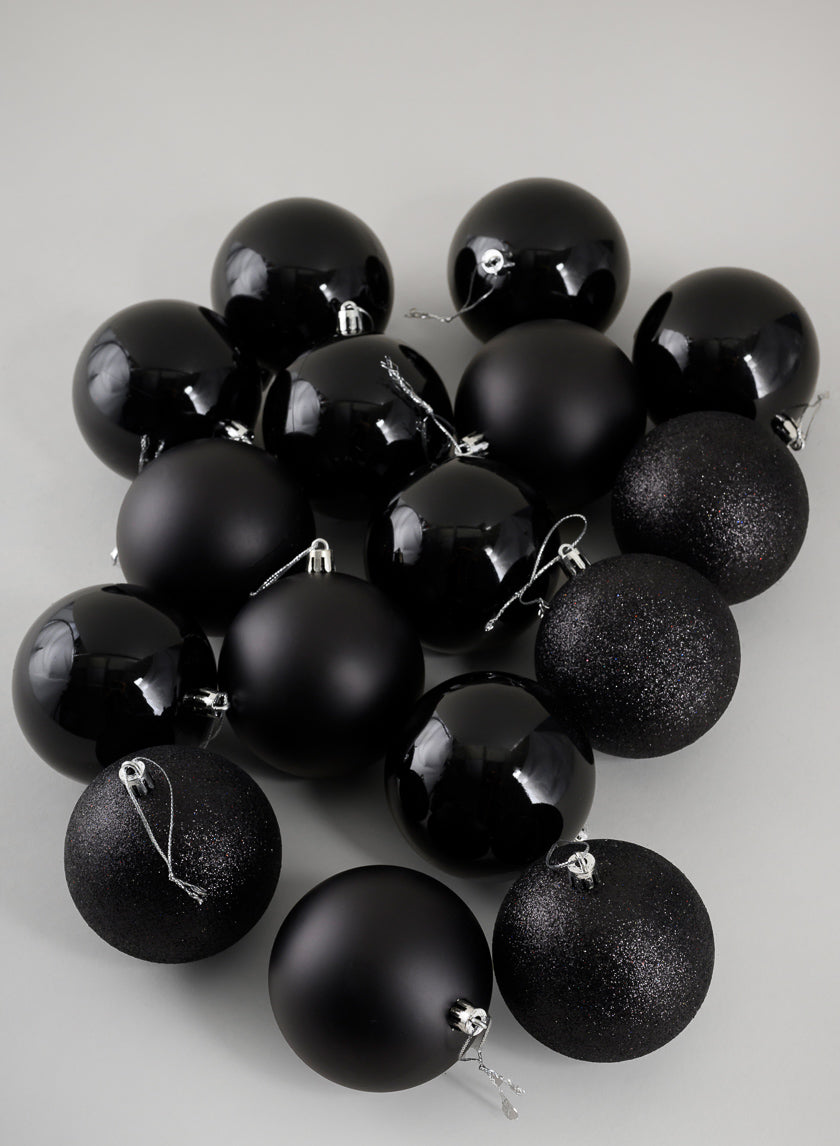 3in Round Black Shiny / Matte / Glitter Plastic Balls (80mm), Set of 16 Decor Jamaligarden
