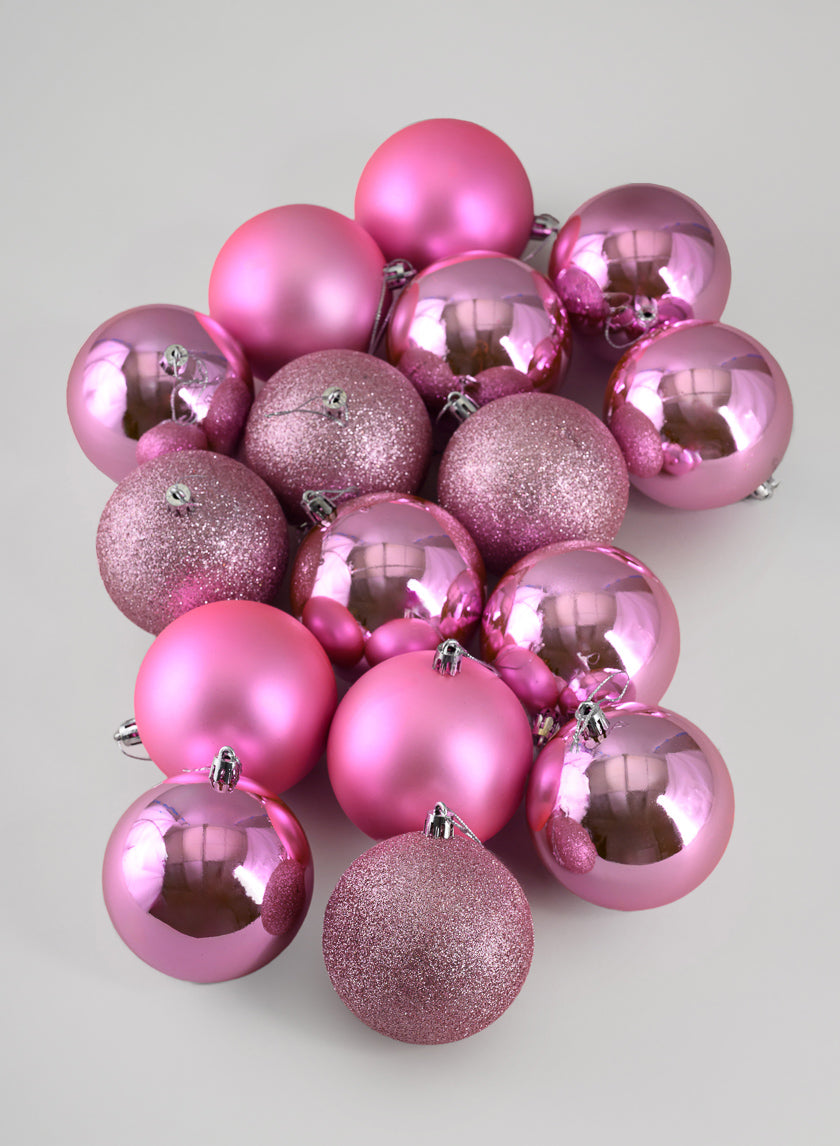 3in Round Pink Shiny / Matte / Glitter Plastic Ball (80mm), Set of 16 Decor Jamaligarden