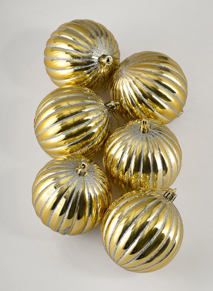 3in Round Gold Hand-Painted Plastic Pumpkin Balls (80mm), Set of 6 Decor Jamaligarden
