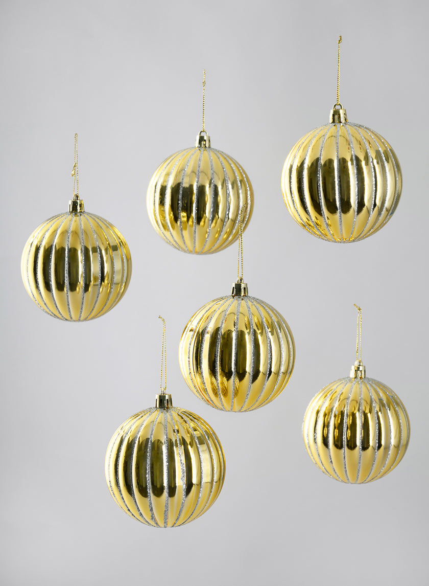 3in Round Gold Hand-Painted Plastic Pumpkin Balls (80mm), Set of 6 Decor Jamaligarden