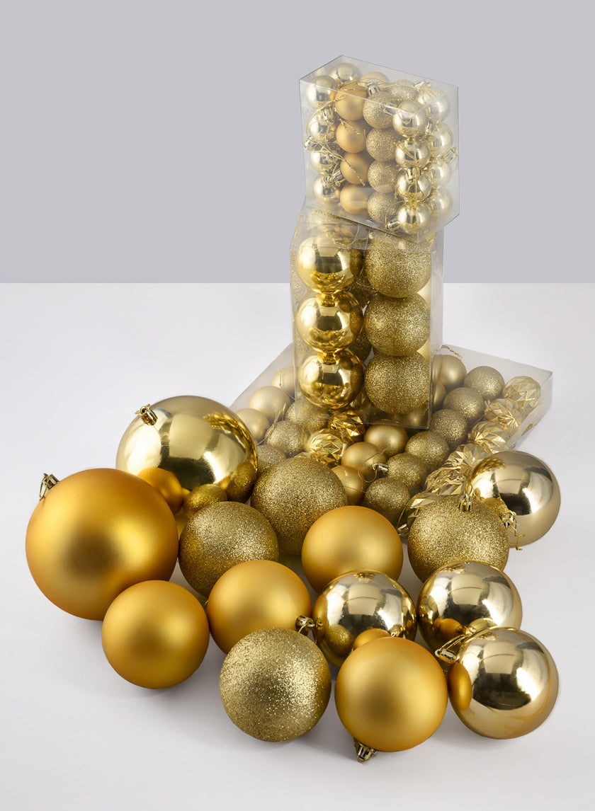Gold Shiny / Matte / Glitter Plastic Balls, Set of 94 Decor Jamaligarden