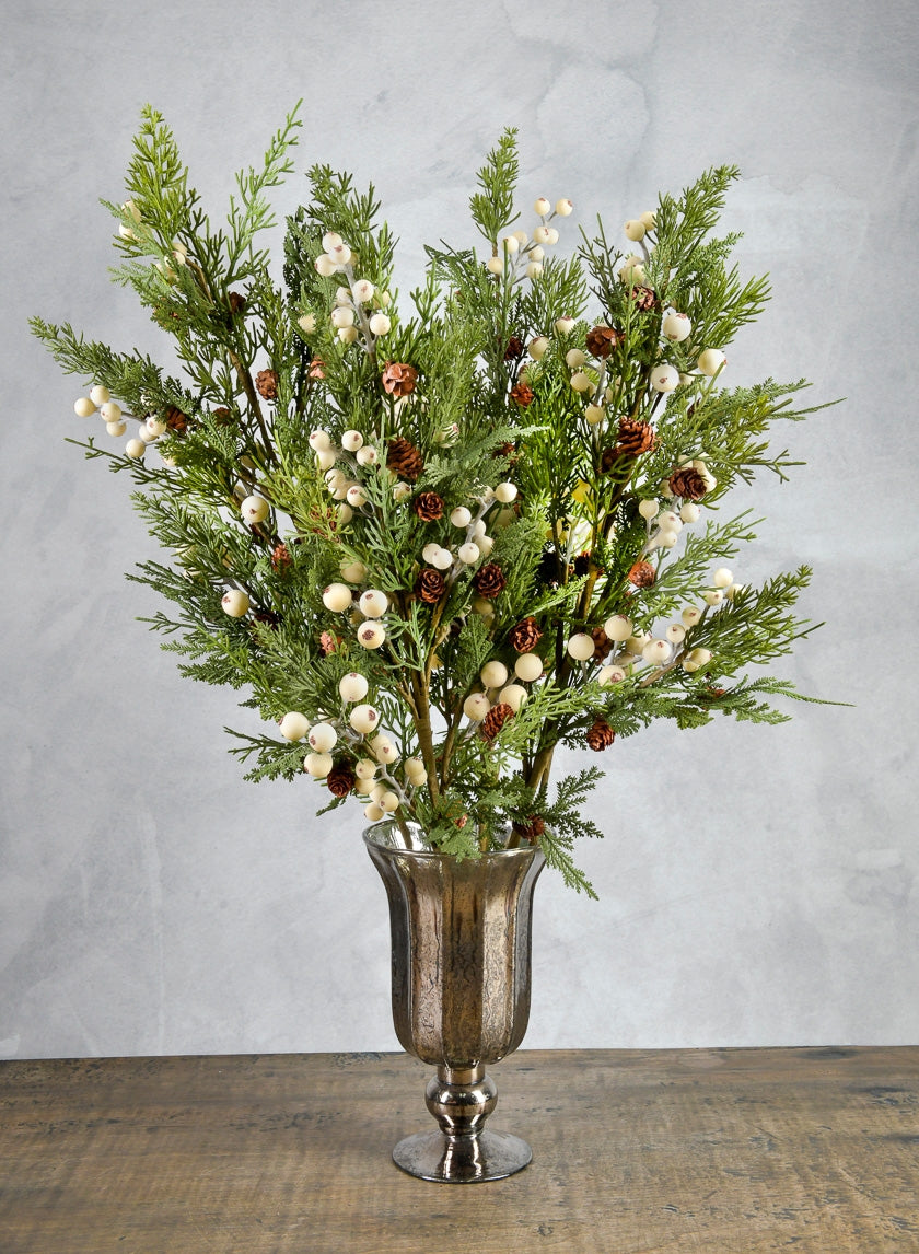 32in Long Real Touch Pine Pick With White Berries Decor Jamaligarden
