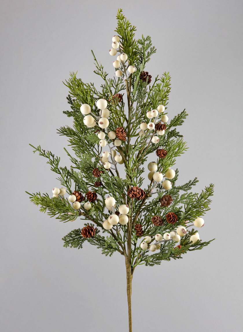 32in Long Real Touch Pine Pick With White Berries Decor Jamaligarden
