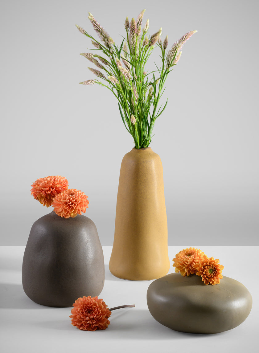 7in Wide Atelier Nature Tan Short Ceramic Vase Decor Jamaligarden