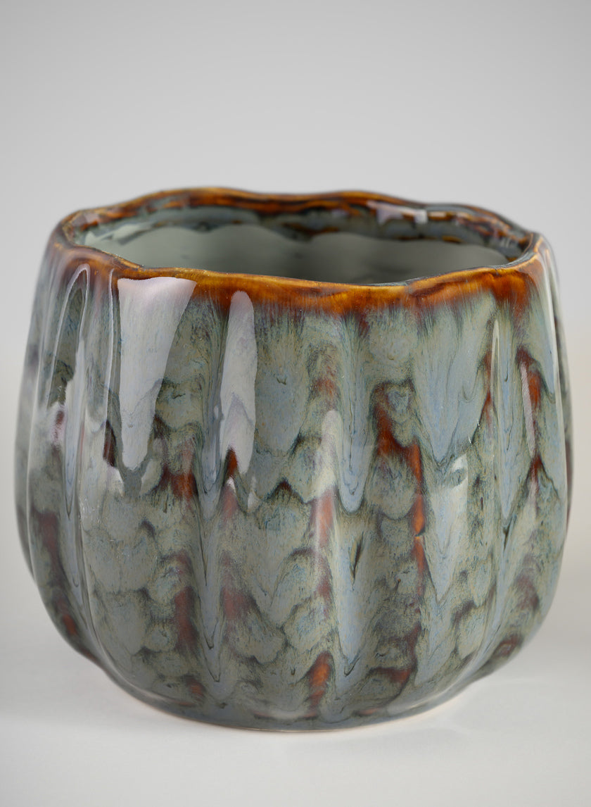 4.5in Tall Grey Glazed Leif Ceramic Cachepot Decor Jamaligarden