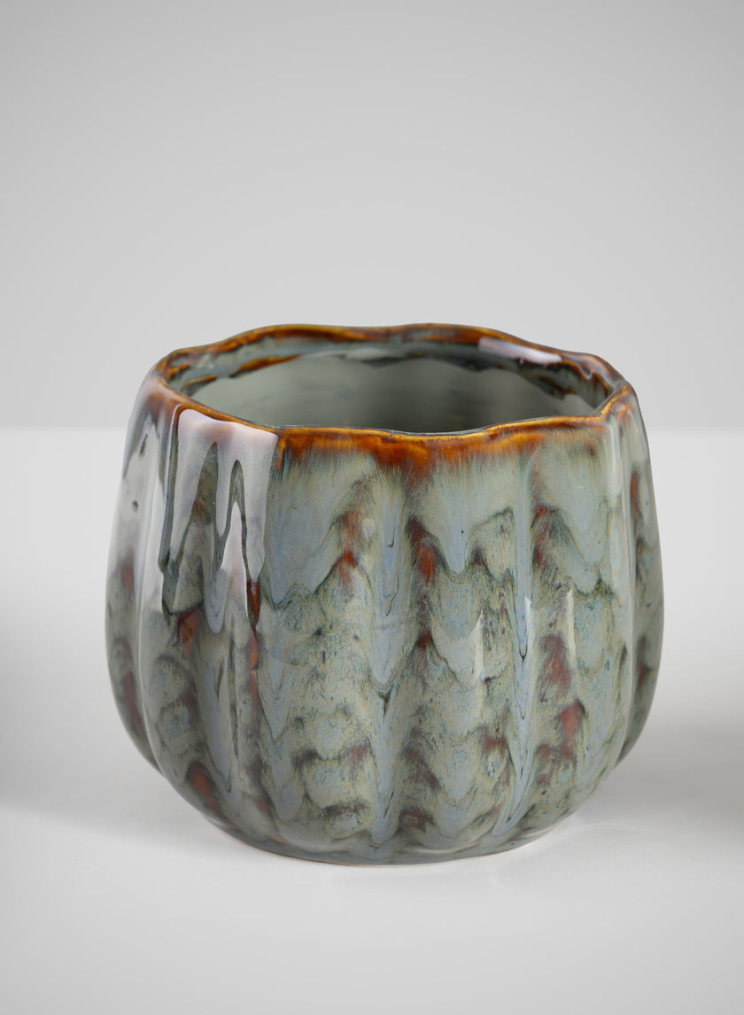 4.5in Tall Grey Glazed Leif Ceramic Cachepot Decor Jamaligarden