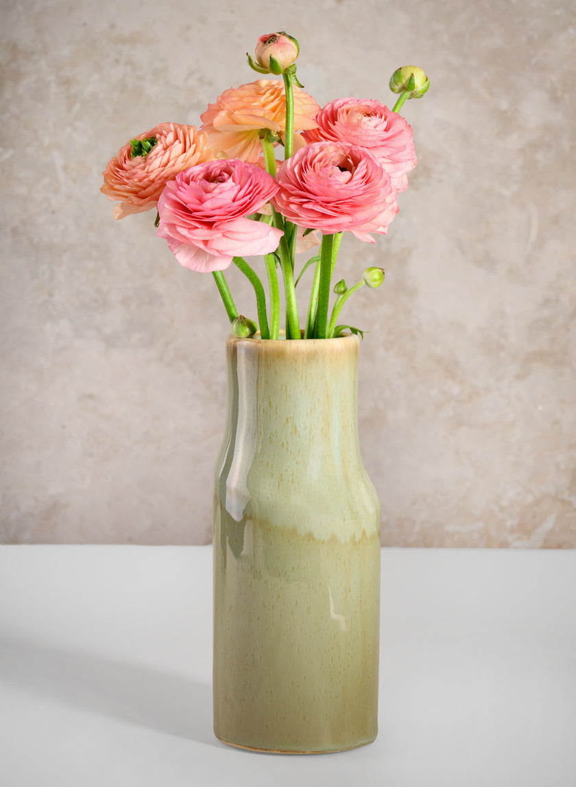 8in Tall Green Glaze Annika Ceramic Cylinder Decor Jamaligarden