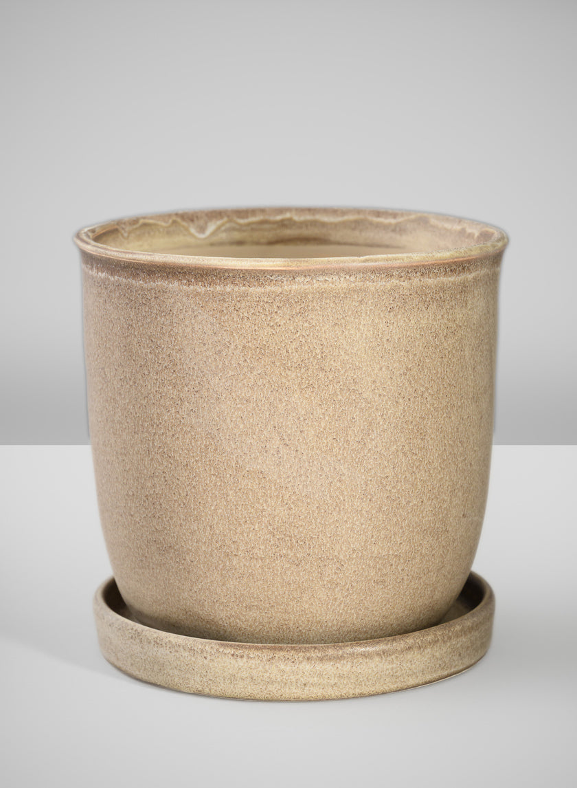 5in Tall Azra Light Brown Ceramic Pot with Saucer Decor Jamaligarden