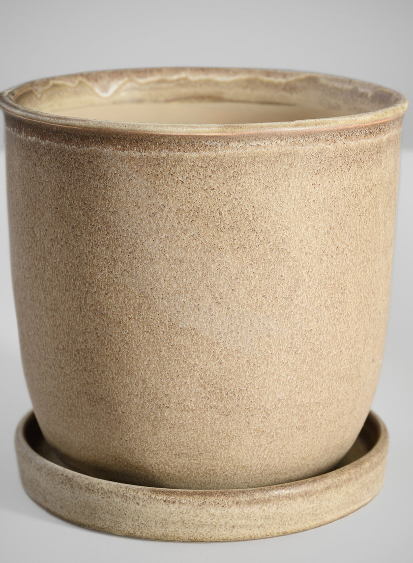 5in Tall Azra Light Brown Ceramic Pot with Saucer Decor Jamaligarden