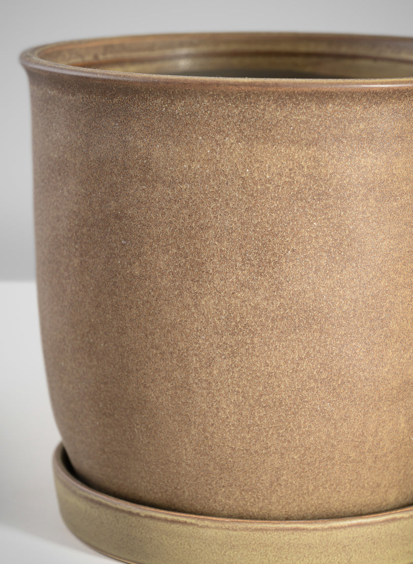 7.5in Tall Azra Dark Brown Ceramic Pot with Saucer Decor Jamaligarden