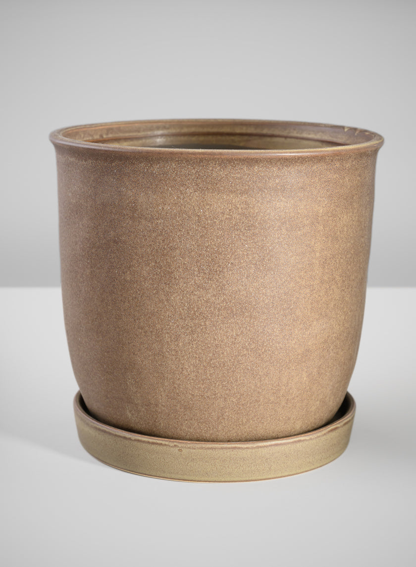 7.5in Tall Azra Dark Brown Ceramic Pot with Saucer Decor Jamaligarden